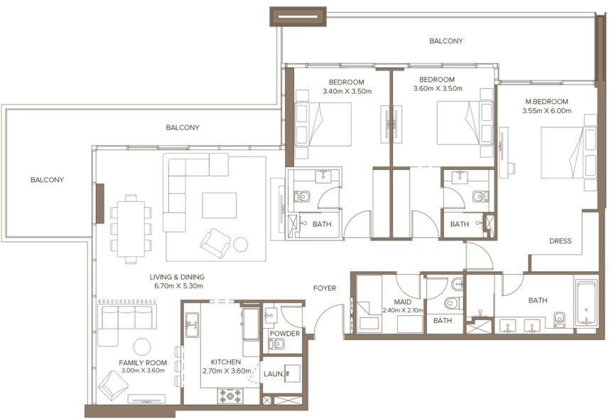 Планировки 399 Hills Park - 3 спальни Апартаменты