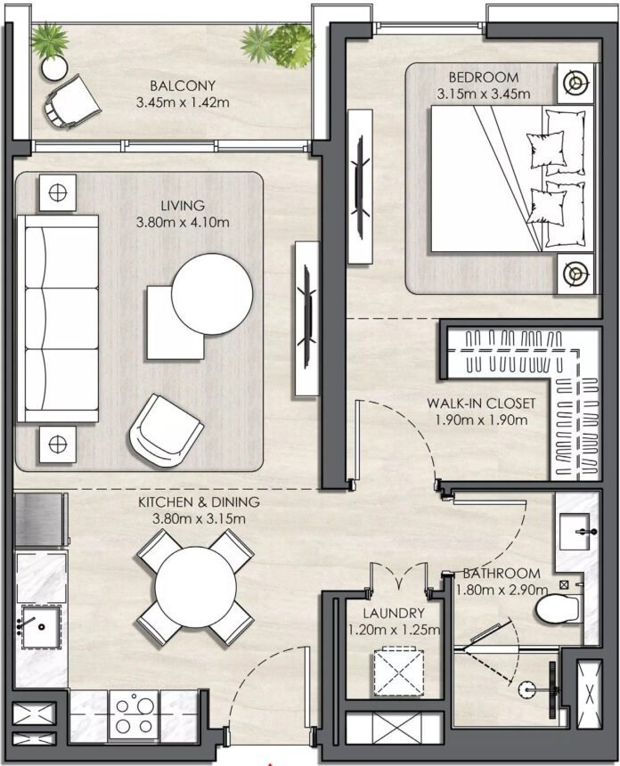 Floor Plans of Elvira - 1 Bedroom Apartments