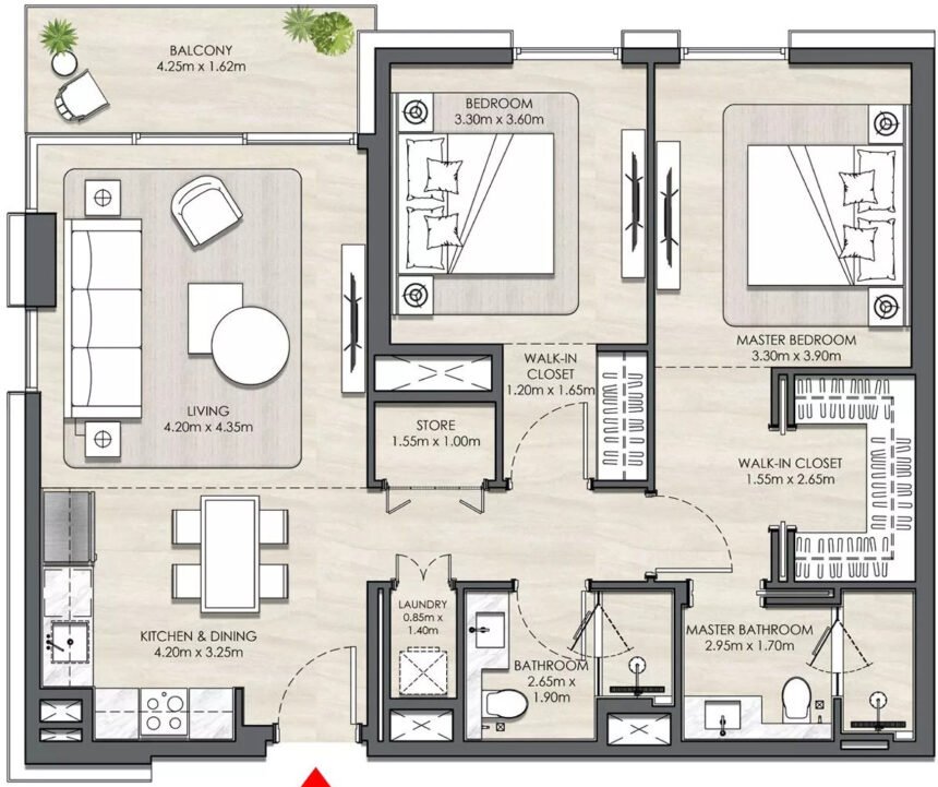 Floor Plans of Elvira - 2 Bedrooms Apartments