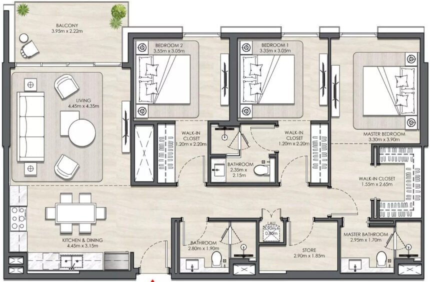 Floor Plans of Elvira - 3 Bedrooms Apartments