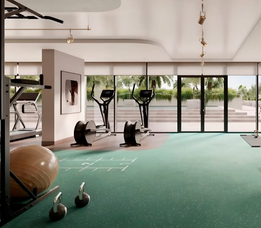 Gym with floor-to-ceiling windows