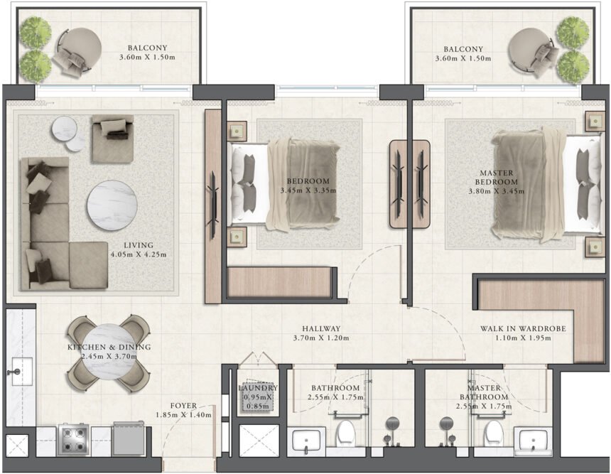 Floor Plans of Golf Grand - 2 Bedrooms Apartments