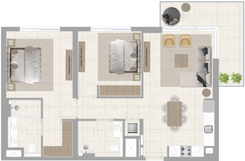 Floor Plans of Greenside Residence - 2 Bedrooms Apartments