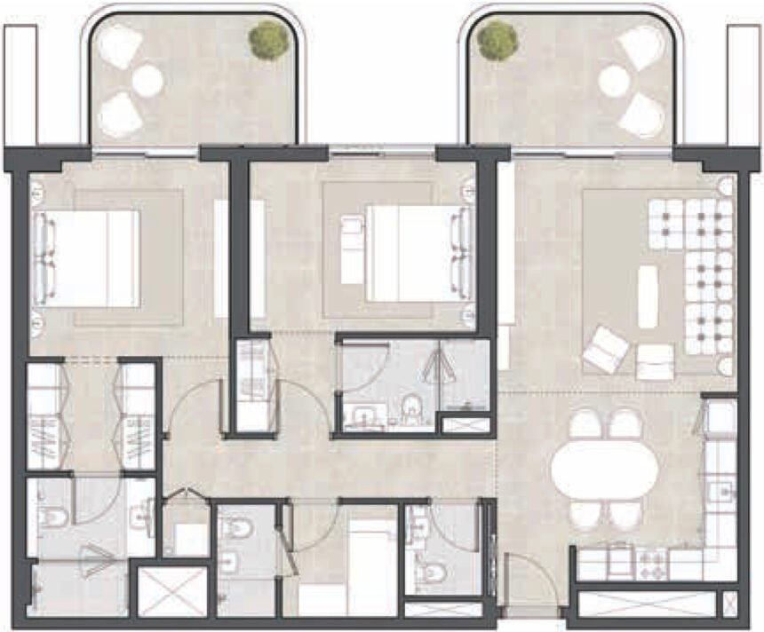 Планировки Hyde Residences - 2 спальни Апартаменты