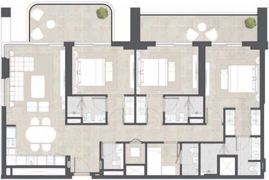Планировки Hyde Residences - 3 спальни Апартаменты