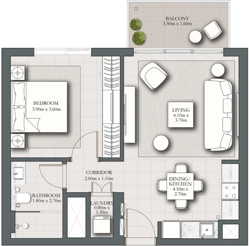 Floor Plans of Park Horizon - 1 Bedroom Apartments
