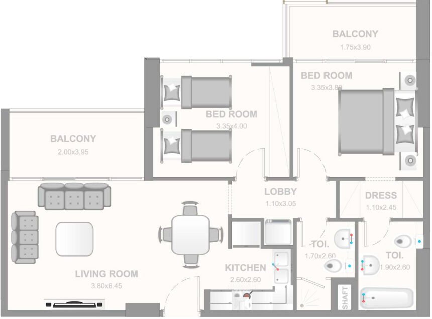 Floor Plans of Prive Residence - 2 Bedrooms Apartments