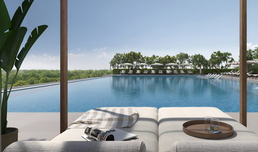 Infinity pool with a serene lounge area