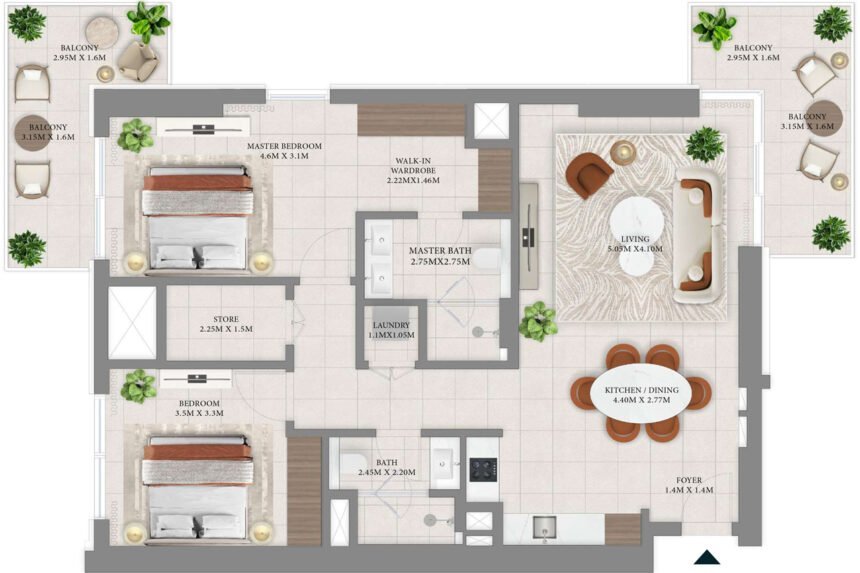 Floor Plans of Vida Residences Hillside - 2 Bedrooms Apartments
