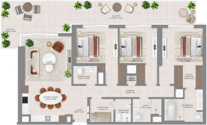 Floor Plans of Vida Residences Hillside - 3 Bedrooms Apartments