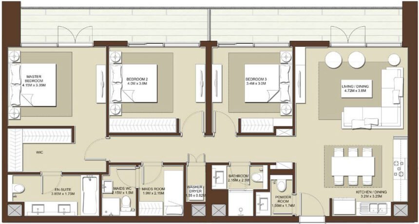Floor Plans of Acacia - 3 Bedrooms Apartments