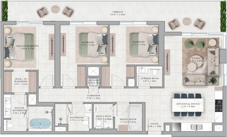 Floor Plans of Club Place - 3 Bedrooms Apartments
