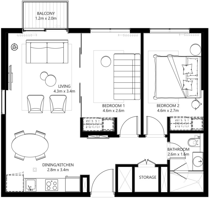 Floor Plans of Collective - 2 Bedrooms Apartments