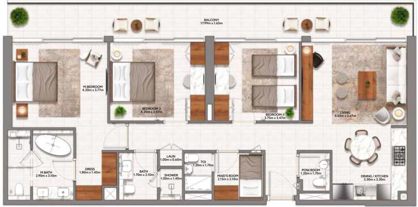 Floor Plans of Mallside Residence - 3 Bedrooms Apartments