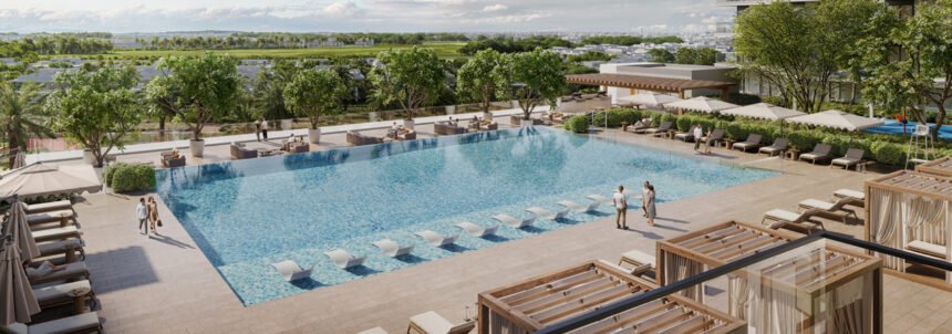 Outdoor swimming pool in a resort style