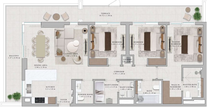 Floor Plans of Rosehill - 3 Bedrooms Apartments