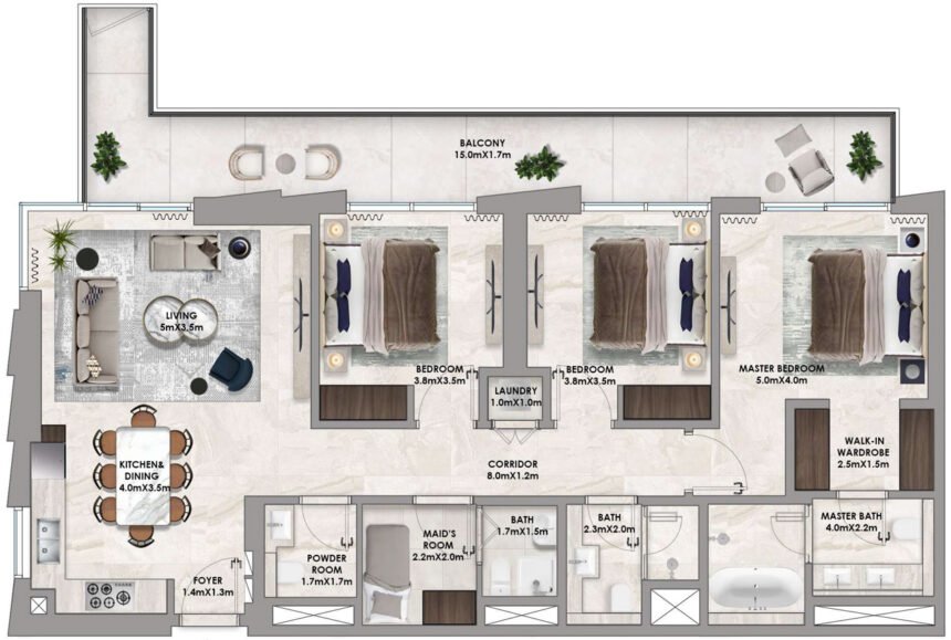 Floor Plans of Address Residences - 3 Bedrooms Apartments