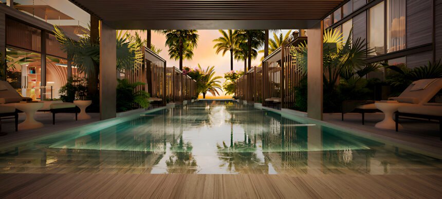 Swimming pool with a lounge area