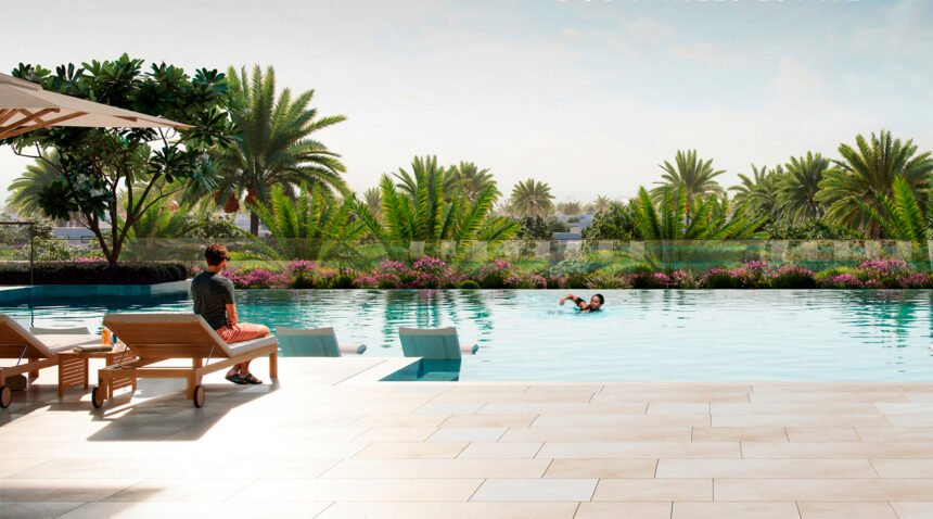 Infinity pool with sun loungers