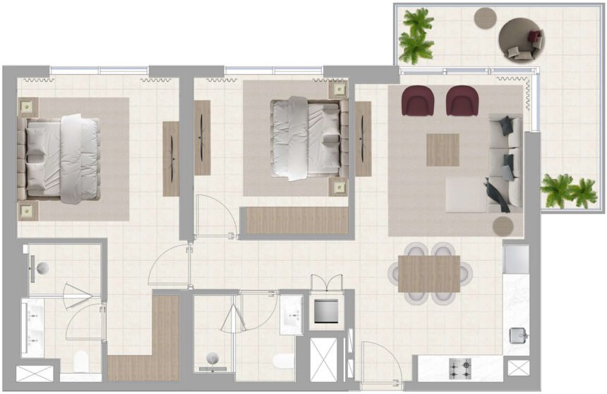 Floor Plans of Club Drive - 2 Bedrooms Apartments