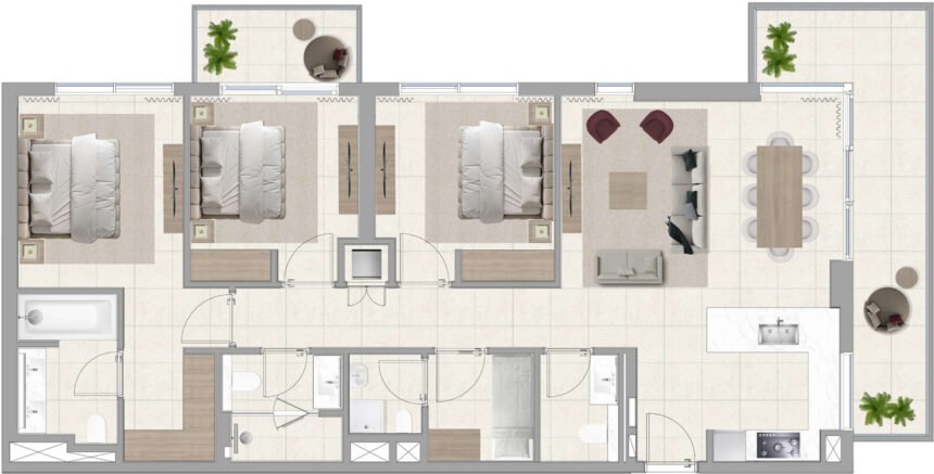 Floor Plans of Club Drive - 3 Bedrooms Apartments