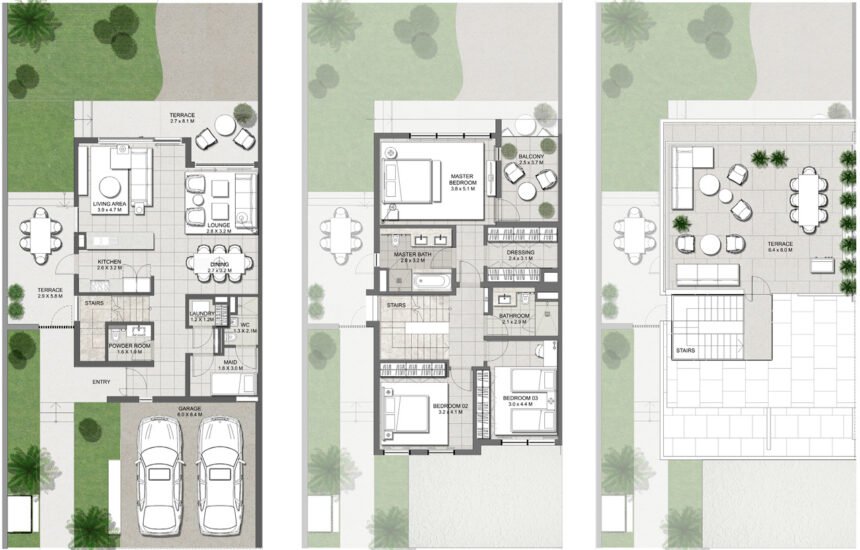 Floor Plans of Club Villas - 3 Bedrooms Villas