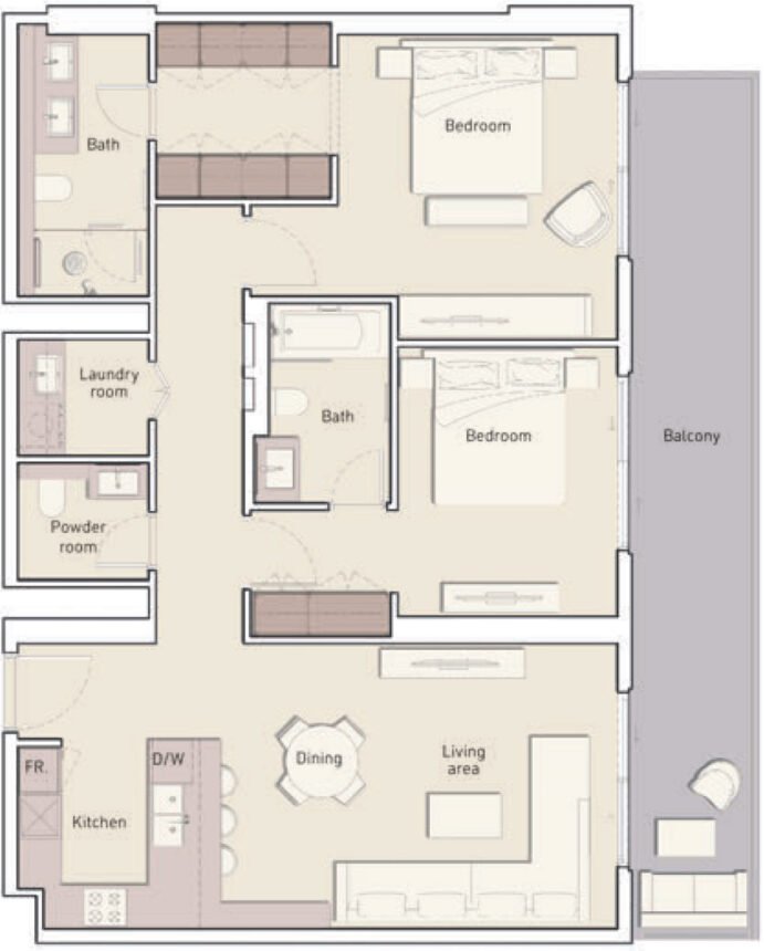 Floor Plans of Ellington House 3 - 2 Bedrooms Apartments