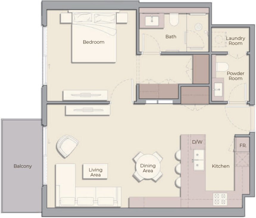 Floor Plans of Ellington House 4 - 1 Bedroom Apartments