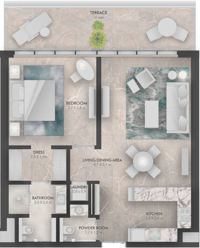 Floor Plans of Golf Residence - 1 Bedroom Apartments