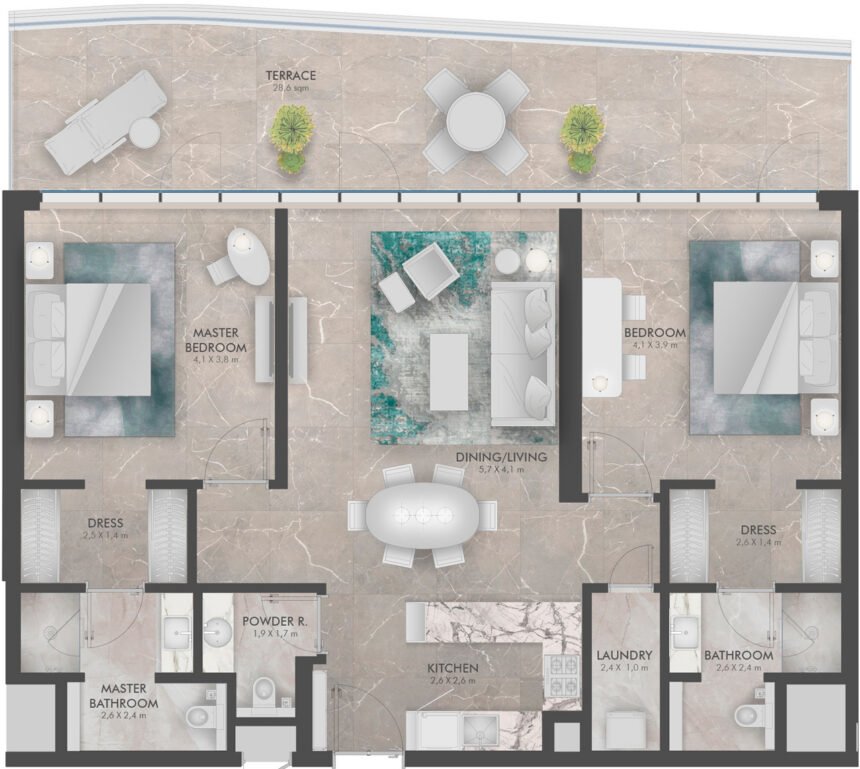 Floor Plans of Golf Residence - 2 Bedrooms Apartments