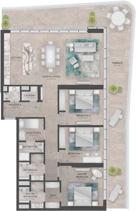 Floor Plans of Golf Residence - 3 Bedrooms Apartments
