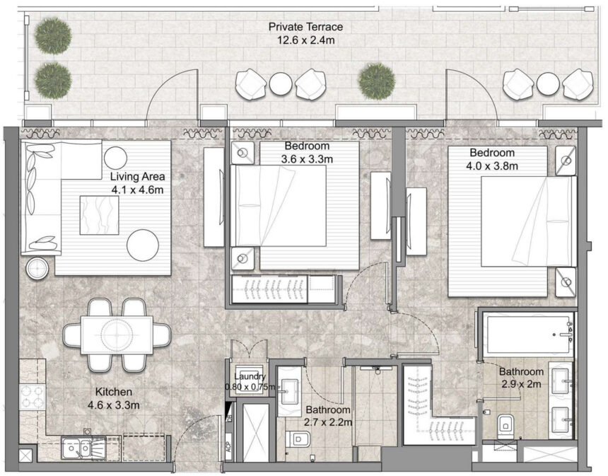 Floor Plans of Golf Suites - 2 Bedrooms Apartments