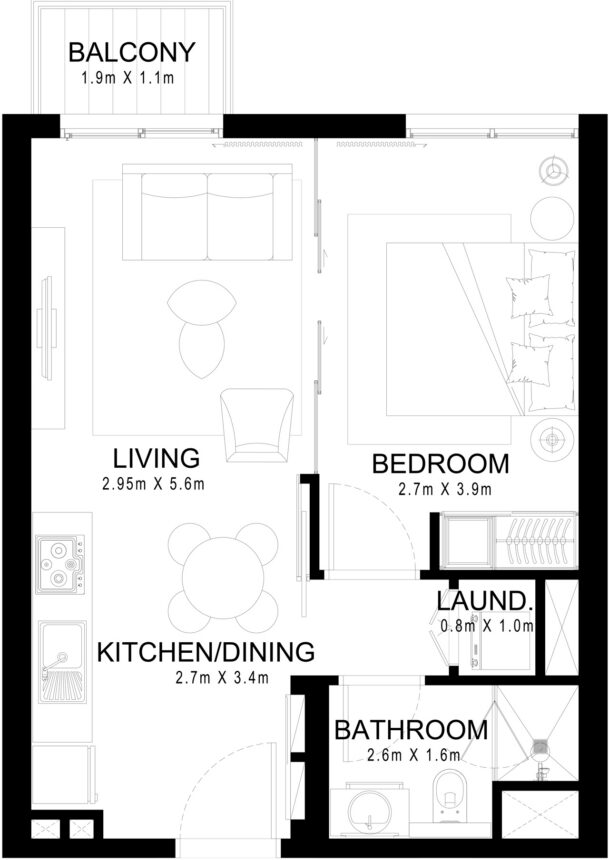 Floor Plans of Golfville - 1 Bedroom Apartments