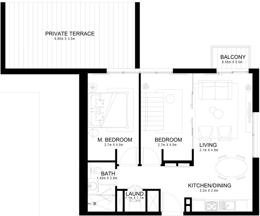 Floor Plans of Golfville - 2 Bedrooms Apartments