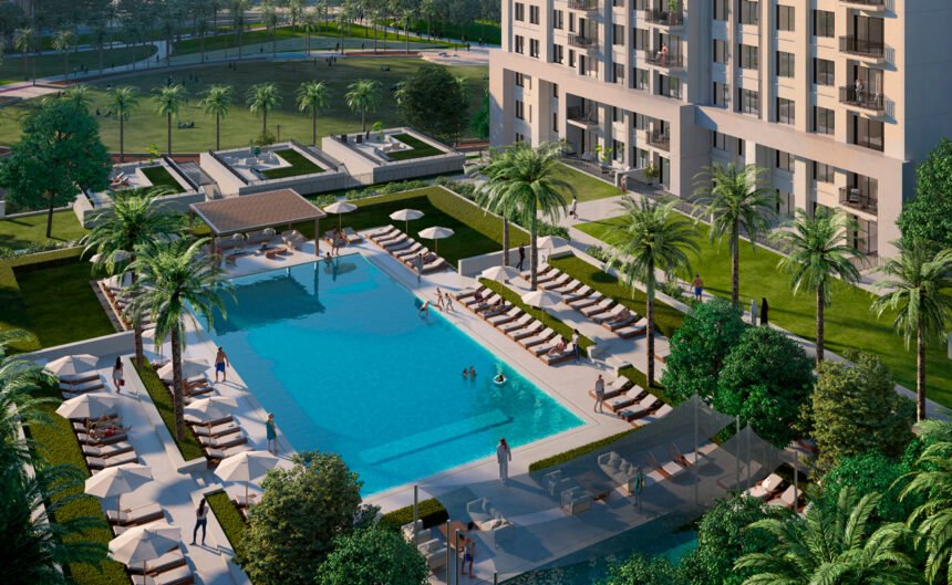 Outdoor swimming pool on a podium