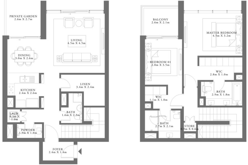 Floor Plans of Lime Gardens - 2 Bedrooms Duplexes