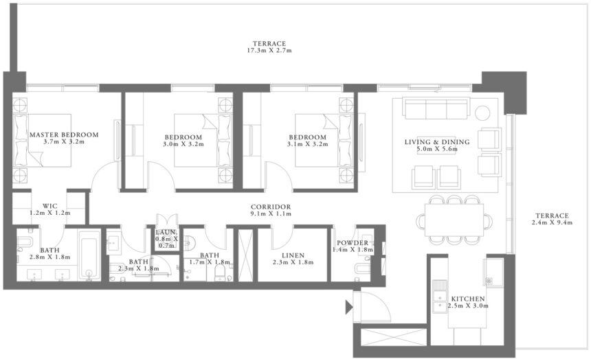 Floor Plans of Lime Gardens - 3 Bedrooms Apartments