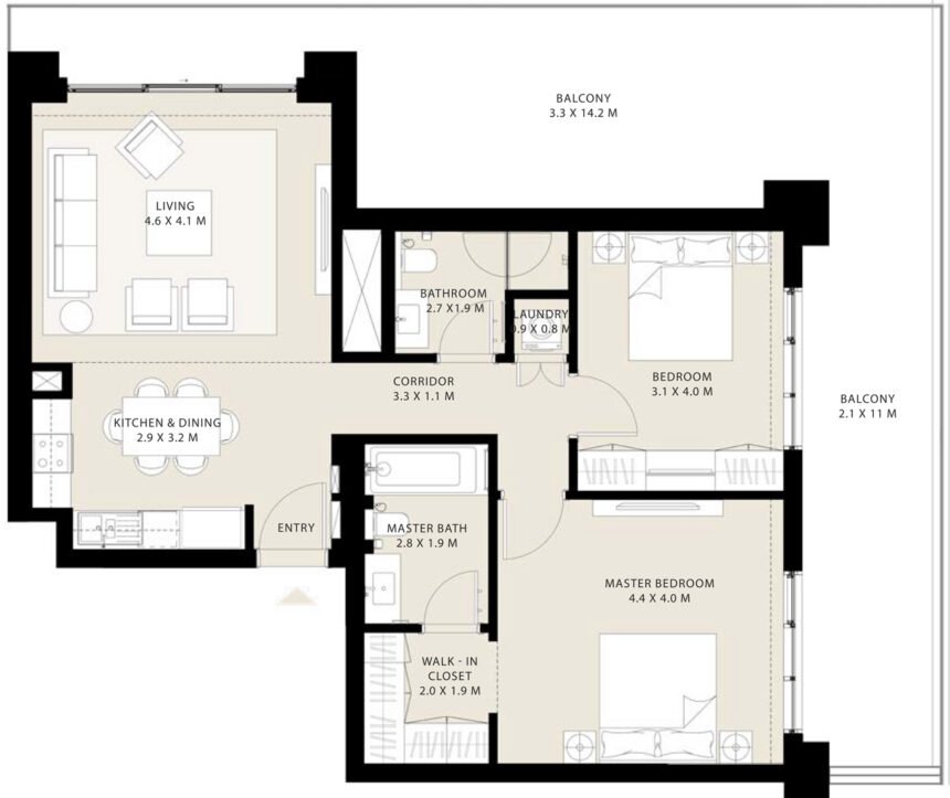 Floor Plans of Park Field - 2 Bedrooms Apartments