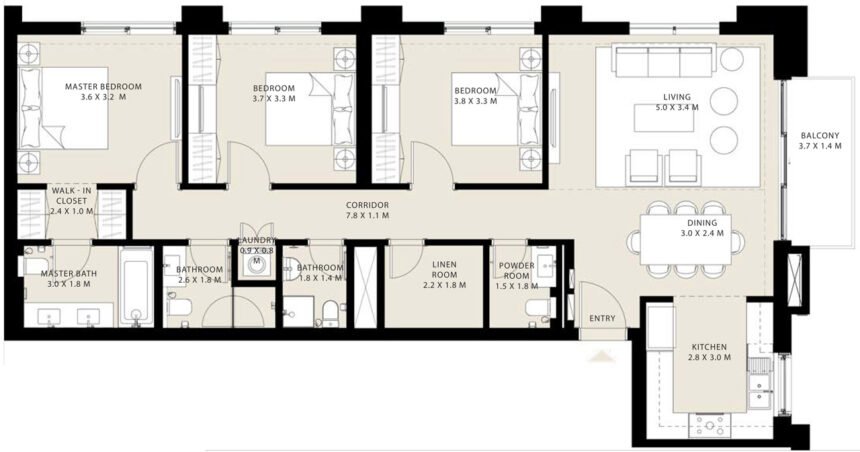 Floor Plans of Park Field - 3 Bedrooms Apartments