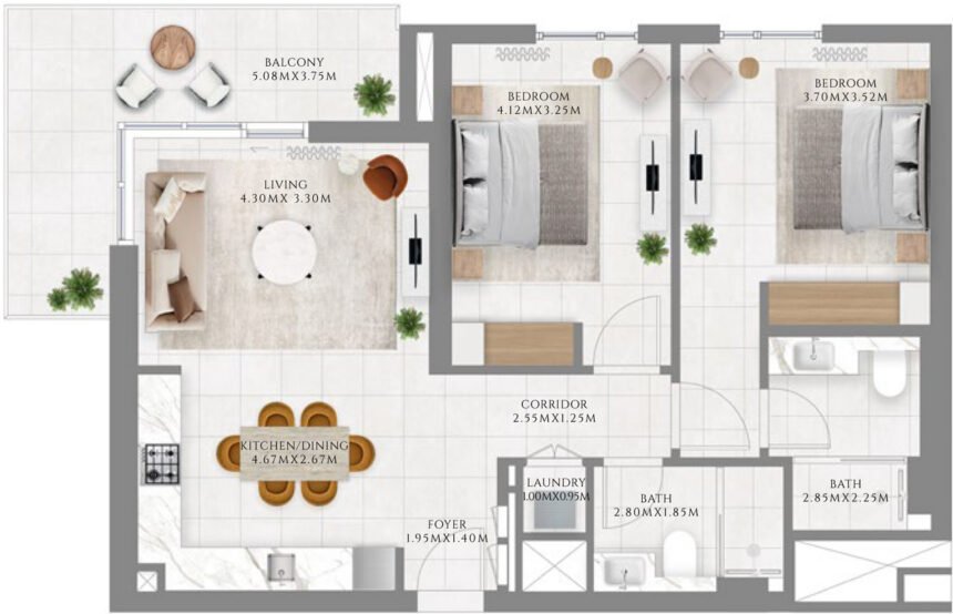 Floor Plans of Park Lane - 2 Bedrooms Apartments
