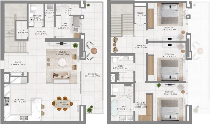 Floor Plans of Park Lane - 3 Bedrooms Townhouses