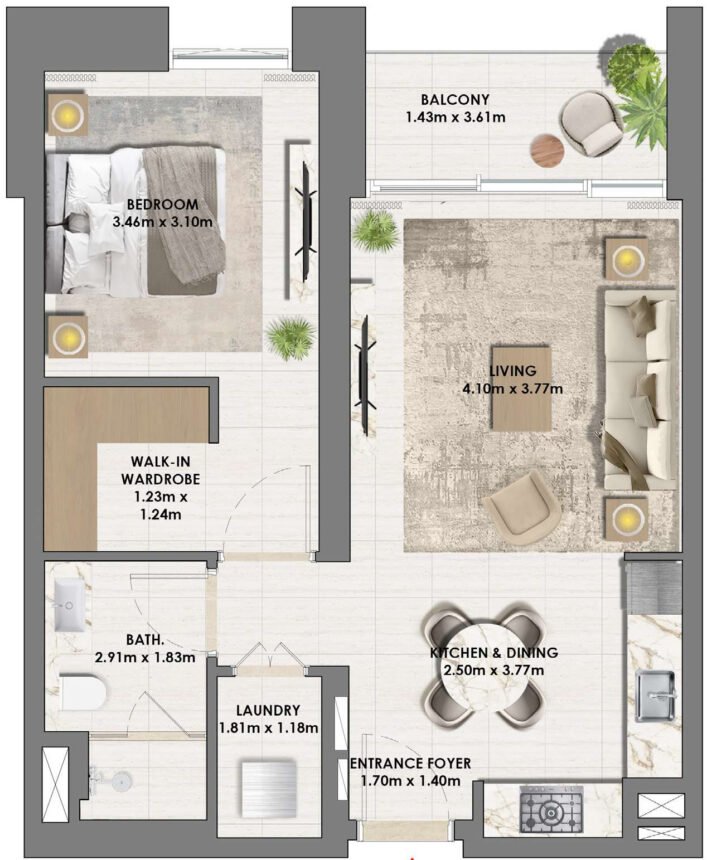 Floor Plans of Parkside Views - 1 Bedroom Apartments