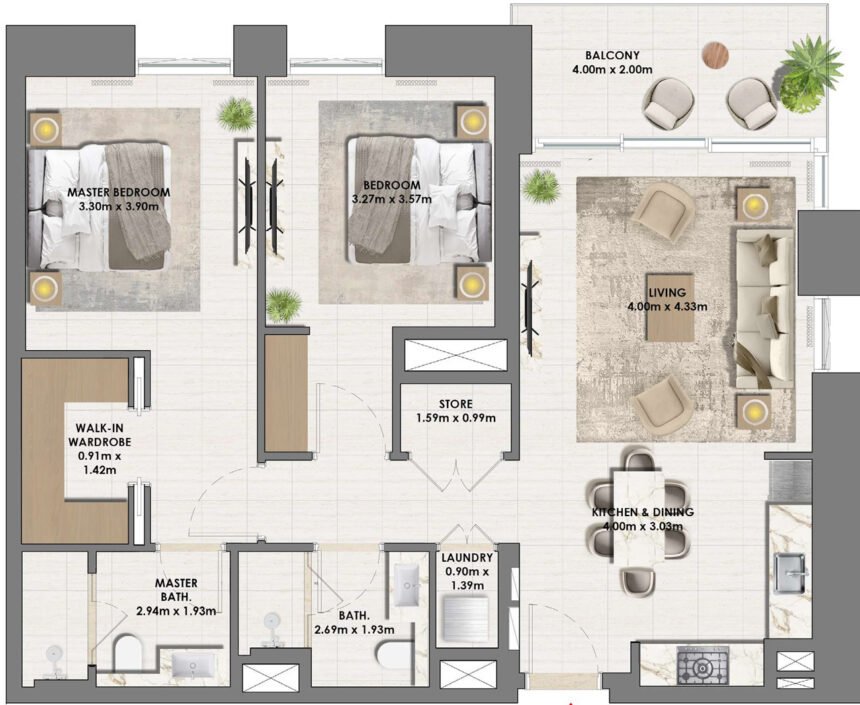 Floor Plans of Parkside Views - 2 Bedrooms Apartments