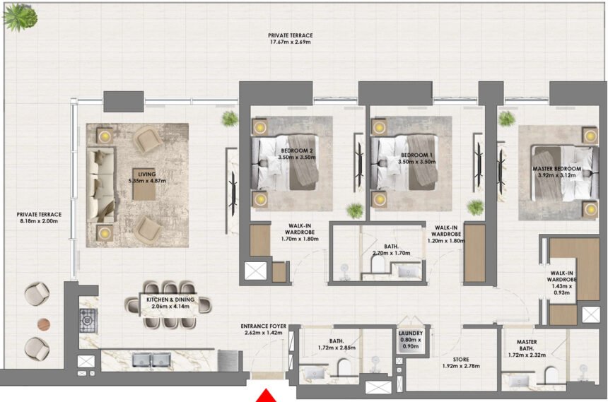 Floor Plans of Parkside Views - 3 Bedrooms Apartments