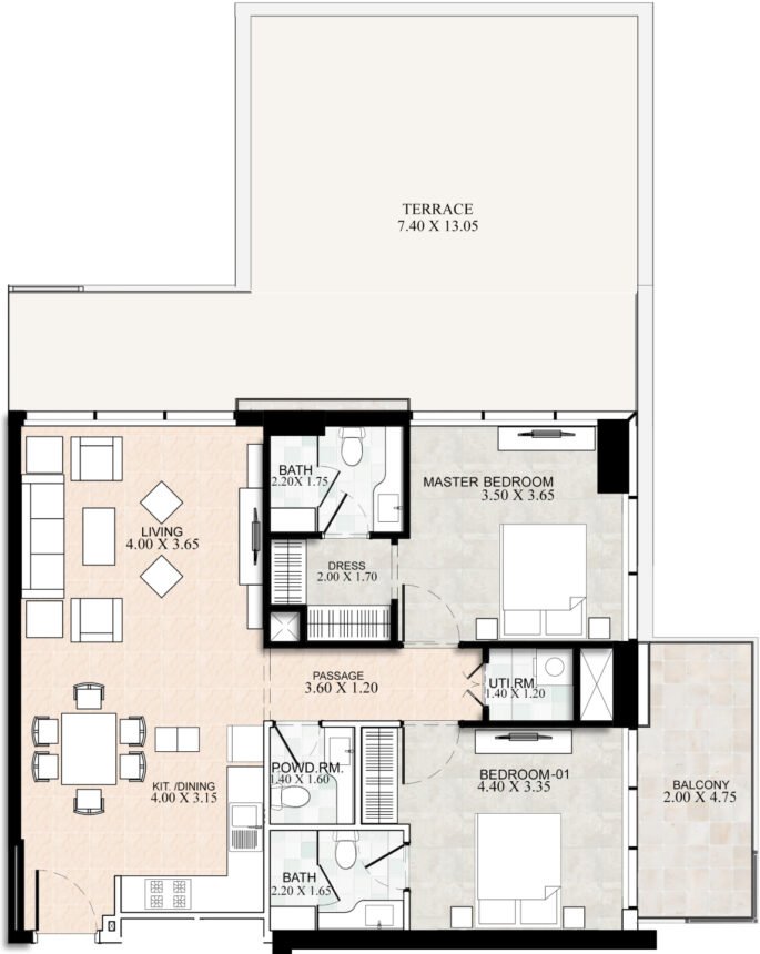 Планировки Pinnacle - 1 спальня Апартаменты