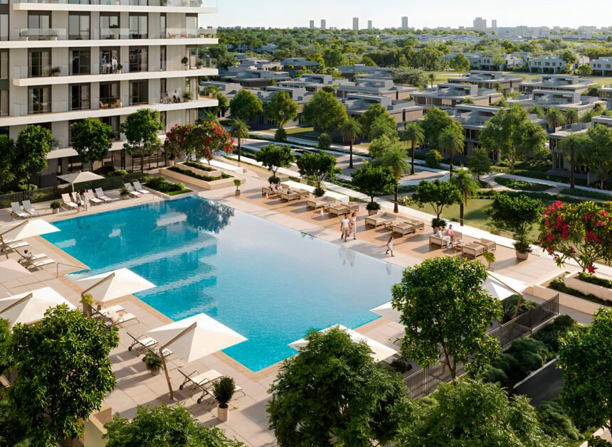 Outdoor swimming pool with sun loungers