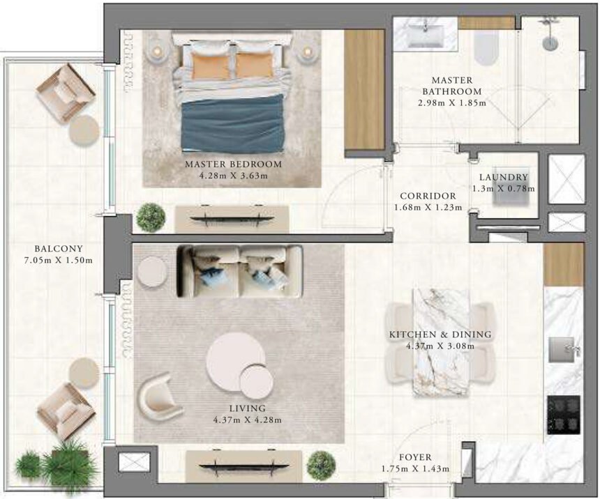 Floor Plans of Vida Residences Club Point - 1 Bedroom Apartments