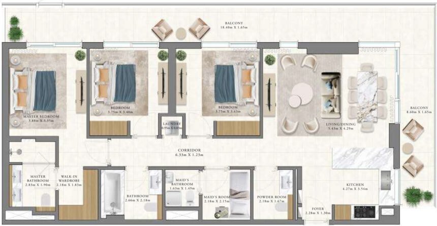 Floor Plans of Vida Residences Club Point - 3 Bedrooms Apartments