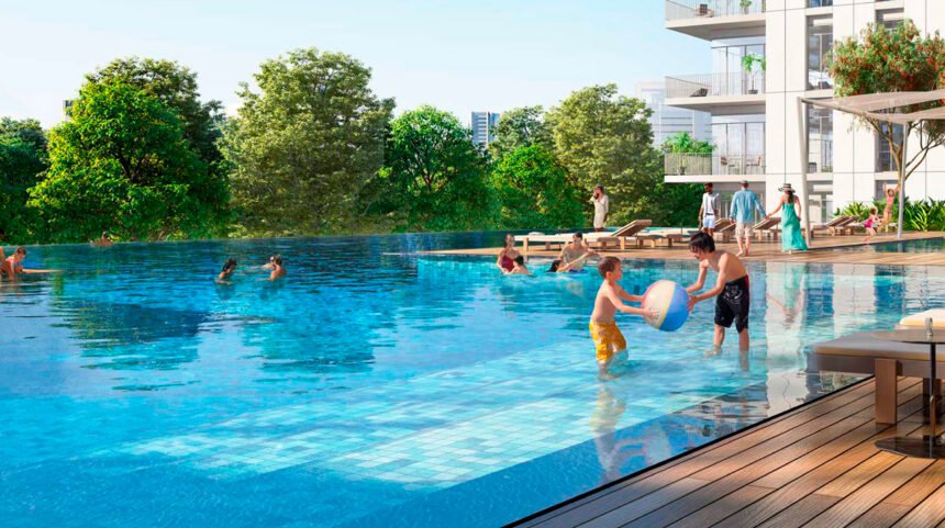 Swimming pool with relaxation areas