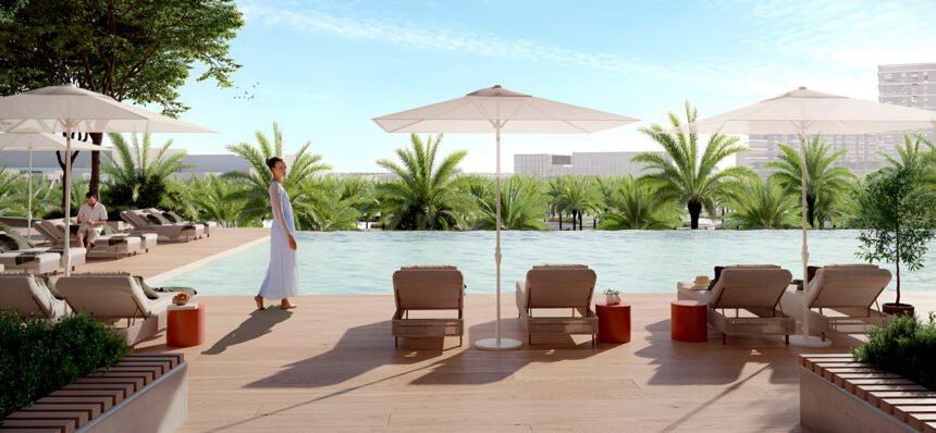 Swimming pool with a sunbathing area